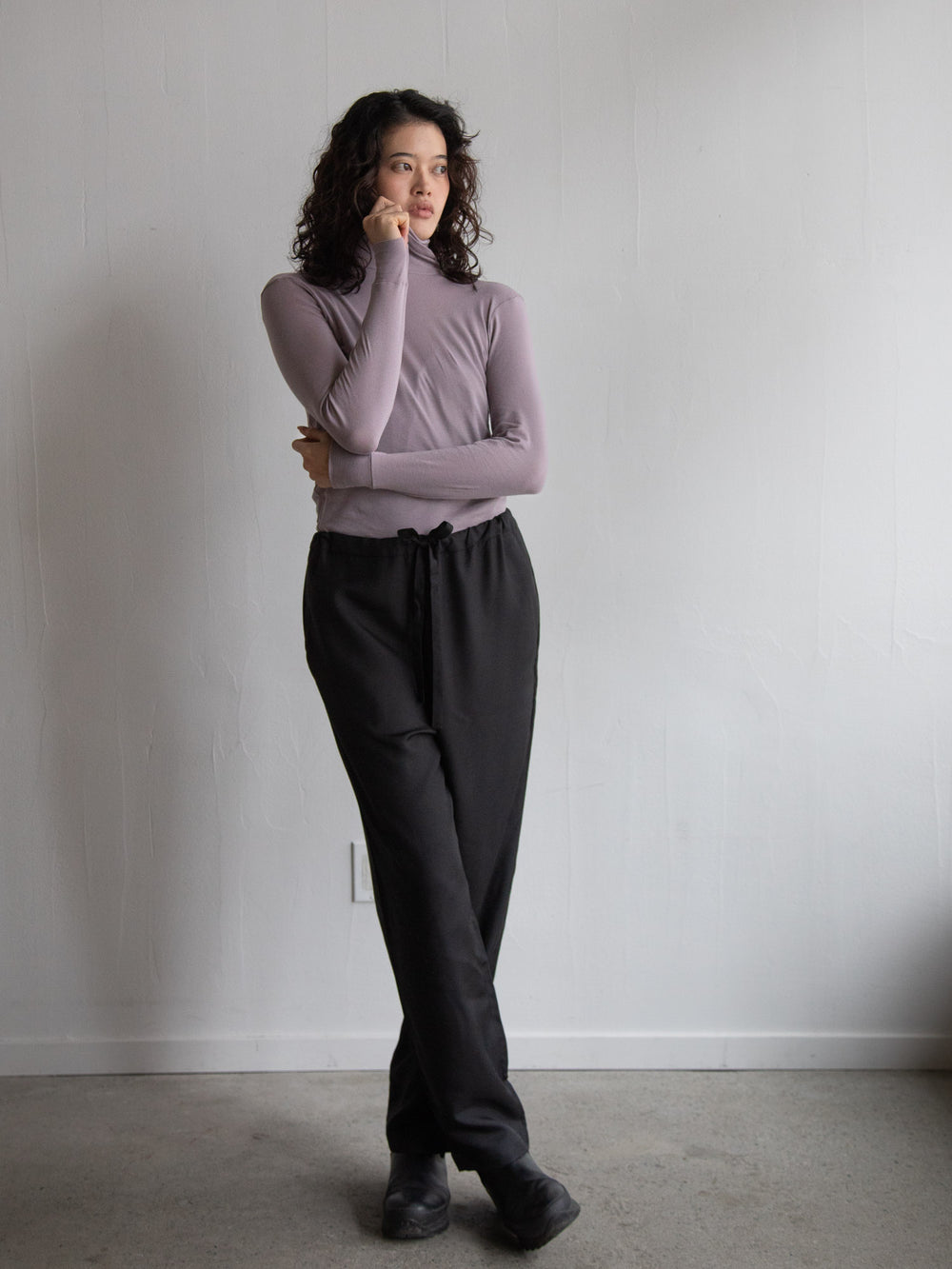 Thin Cotton Turtleneck Shirt - Lavender